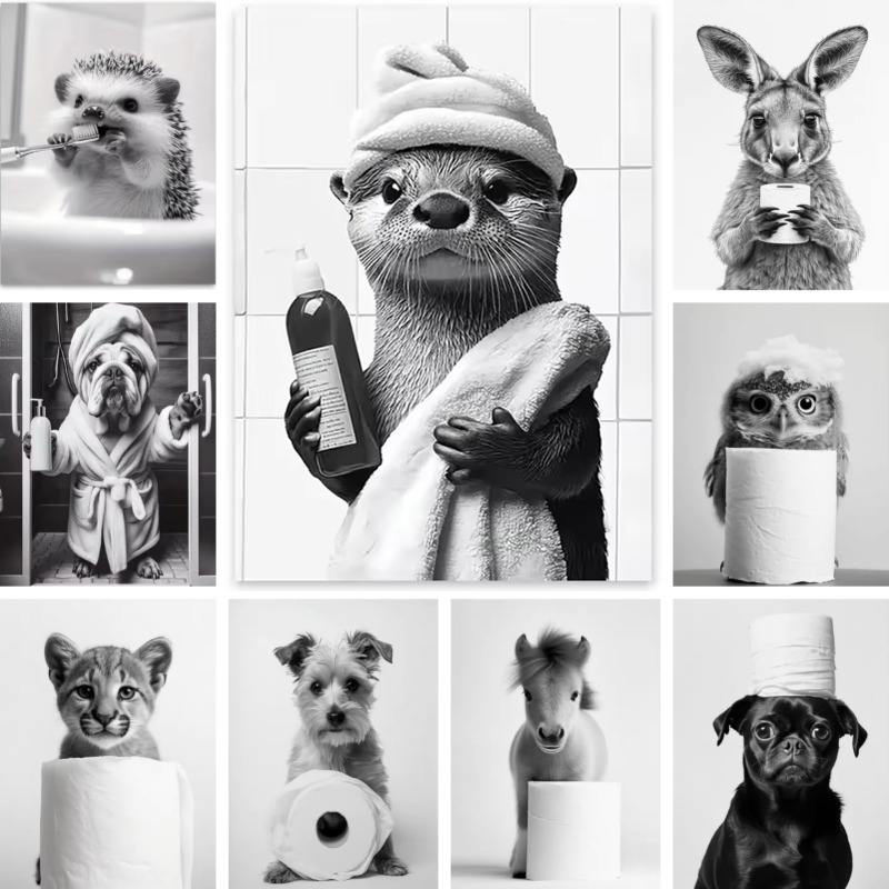Home Bathroom Pictures - Animal Bathroom Toilet Paper Canvas Painting