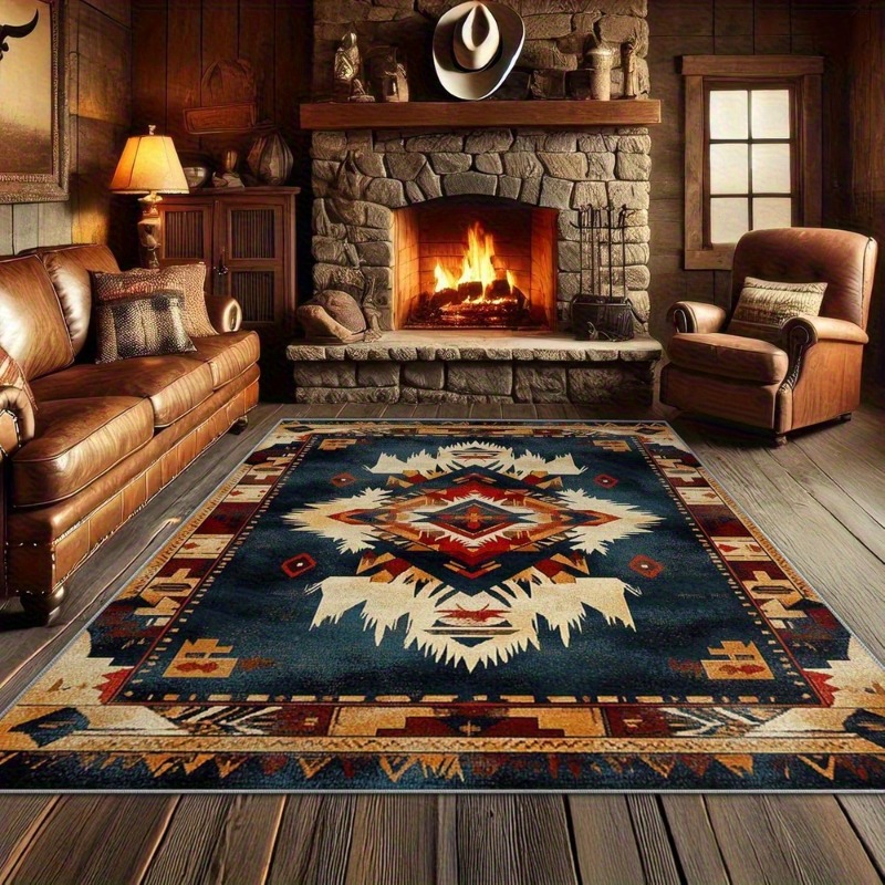 Home Toilet Bathroom Design - Southwestern Carpet, Aztec Tribal Area Mat,
