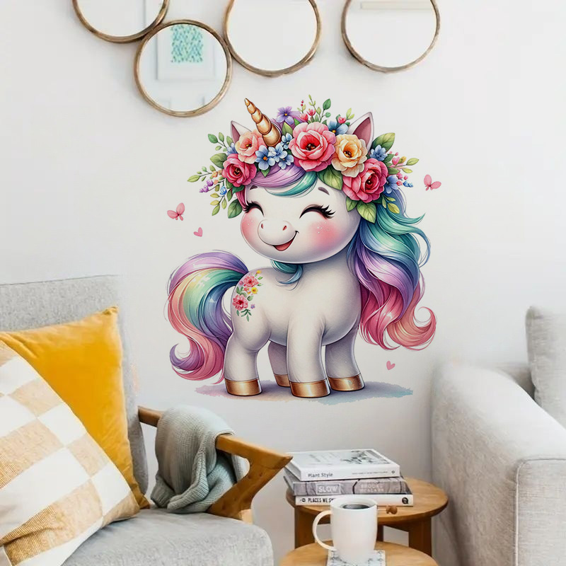Home Bathroom Tiles - Beautiful Watercolor Unicorn Sticker, Water-proof Home
