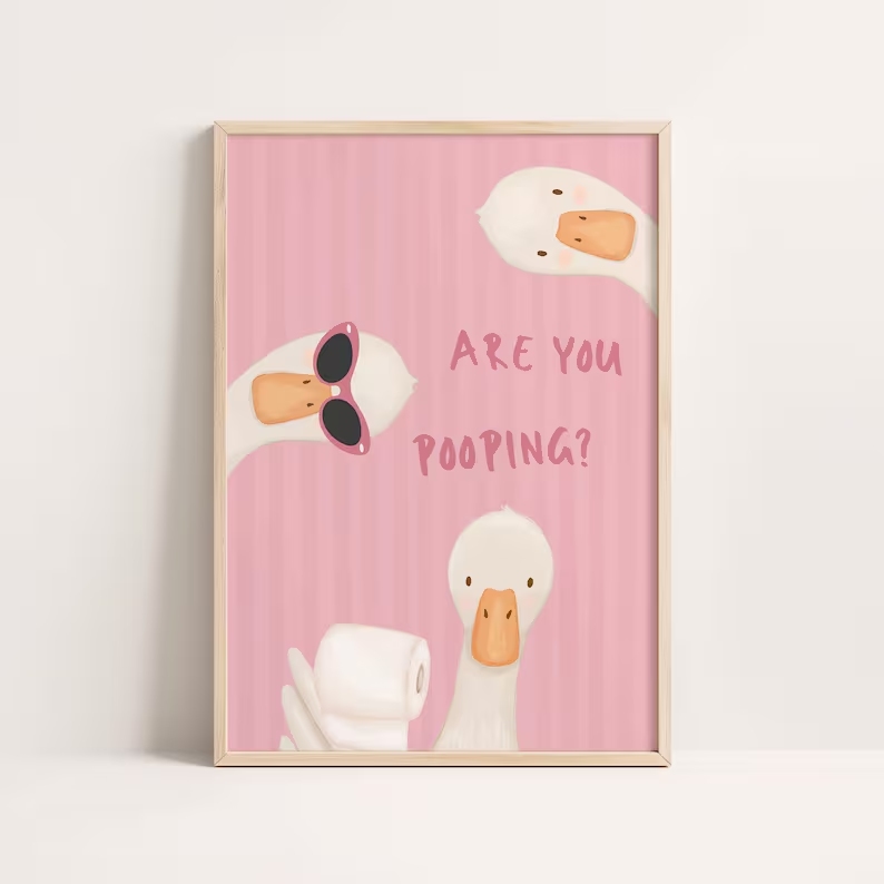 Home Bathroom Pictures - Modern Cartoon Pink Striped Poop Goose