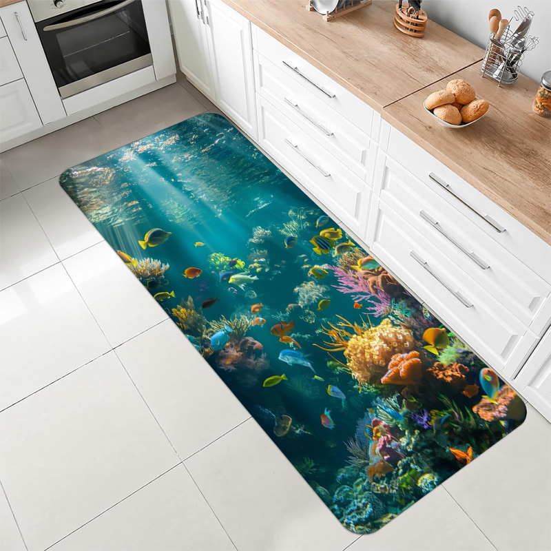 Home Bathroom Scene - Underwater Ocean Coral Fish Runner Rug