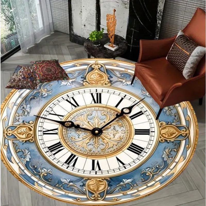 Home Toilet Bathroom Design - Vintage Clock Design Round Carpet European