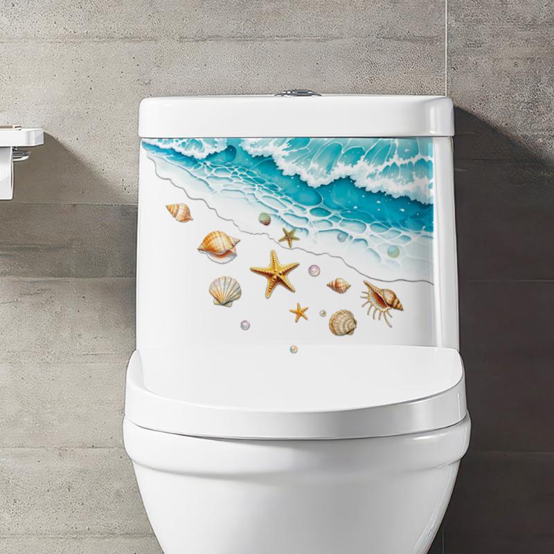 Home Toilet Bathroom Design - Ocean Themed Toilet Sticker Waterproof Self