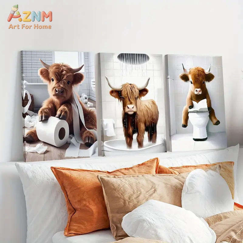 Home Bathroom Scene - AZNM Funny Highland Cow Bathroom Canvas