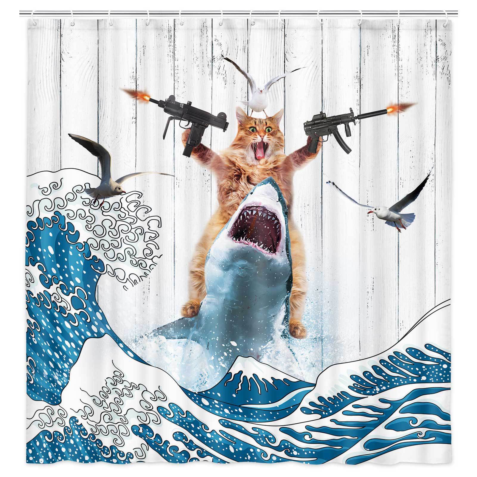 VIKAMA Shower Curtain Cat Funn - Home Bathroom Partition ulasan dan harga