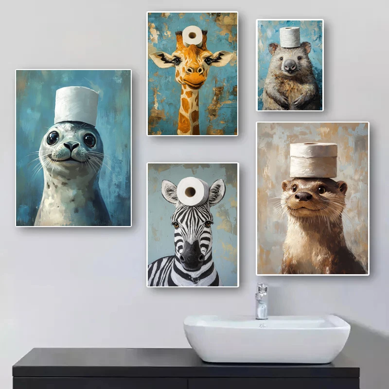 Cartoon Cute Funny Animals wit - Home Bathroom Pictures ulasan dan harga