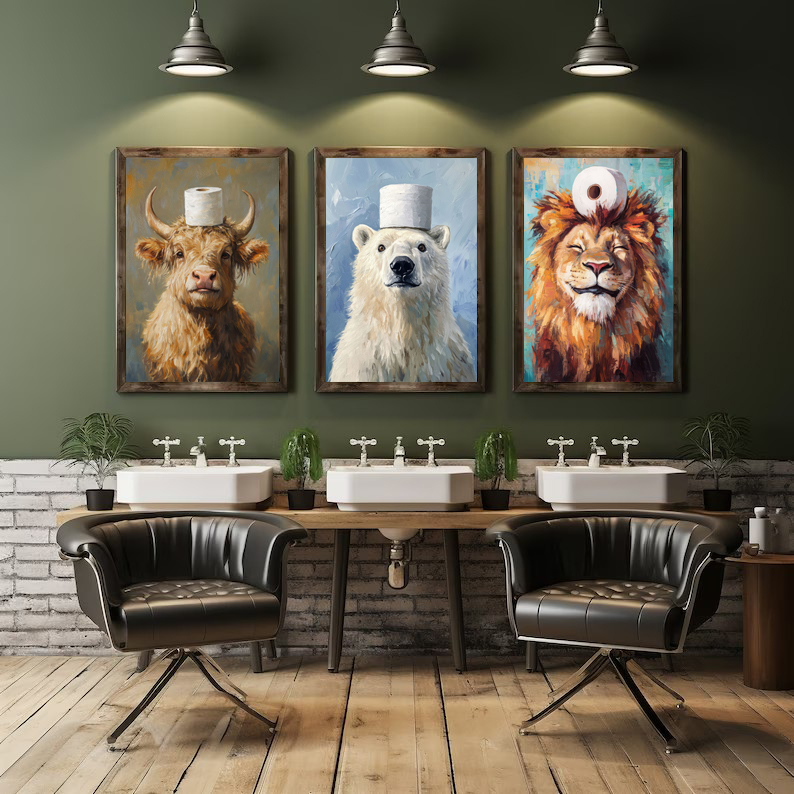 Cartoon Cute Funny Animals wit - Home Bathroom Pictures ulasan dan harga