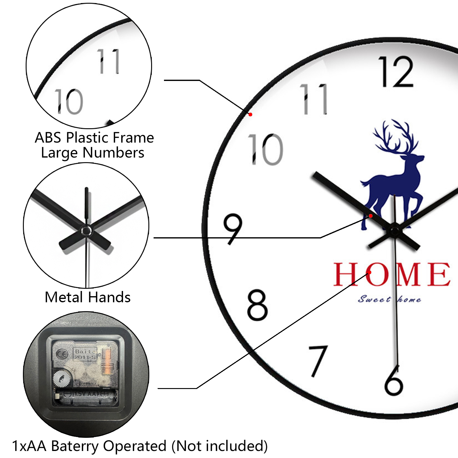 New Elegant Wall Clock Deer Pr - Home Bathroom Design Simple ulasan dan harga