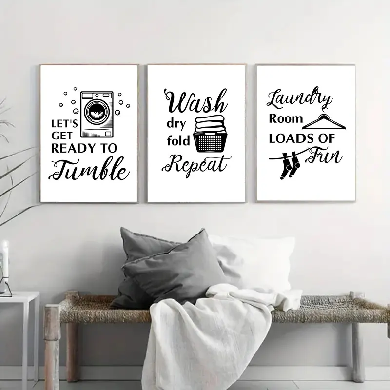 (No frame)Simple Black White L - Home Bathroom Quotes ulasan dan harga