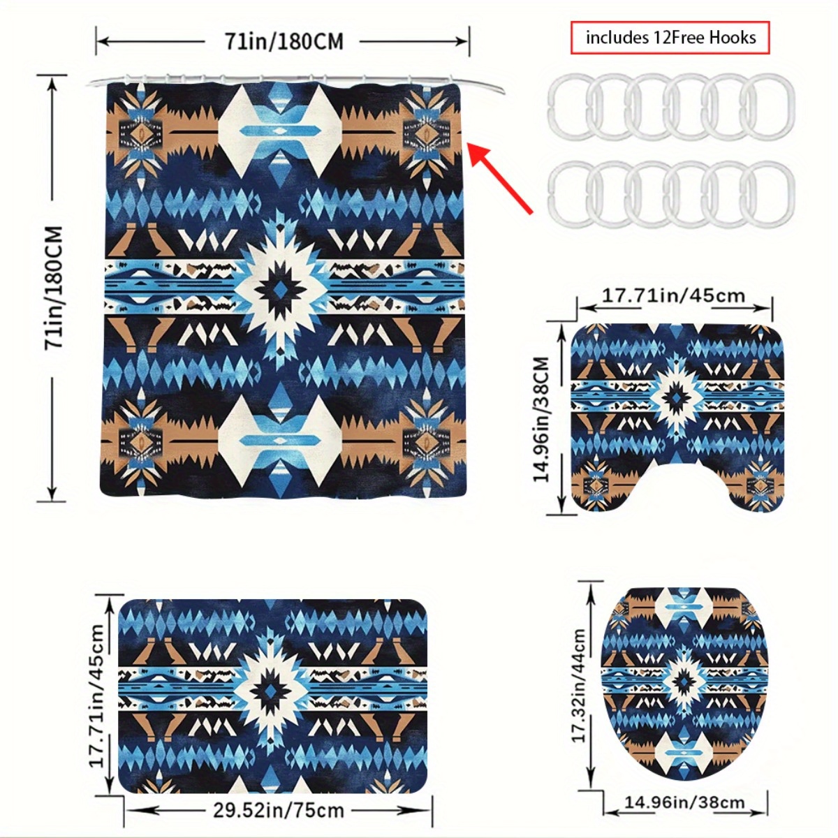 2D Flat, 4pcs, Bohemian Style  - Home Toilet Bathroom Design ulasan dan harga