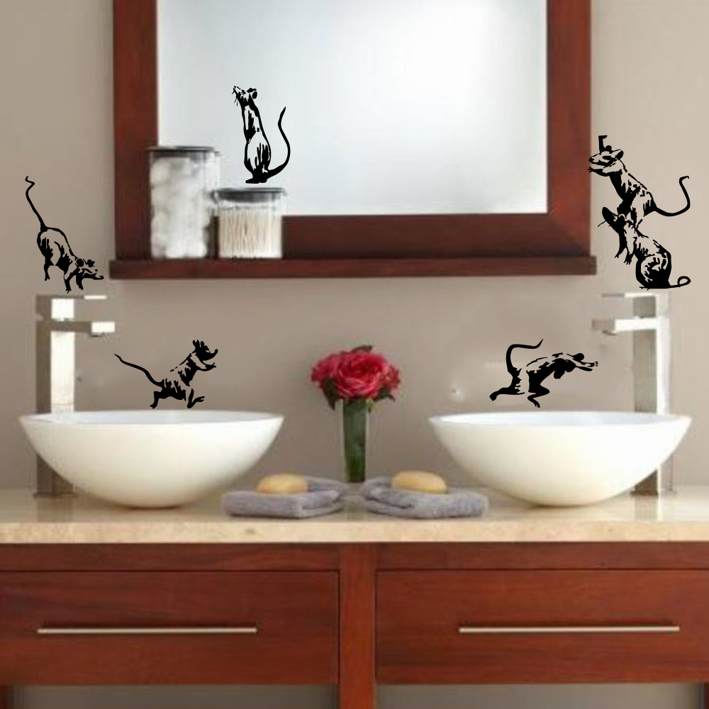 5Pcs Banksy Toilet Rats Wall S - Home Bathroom Tiles ulasan dan harga