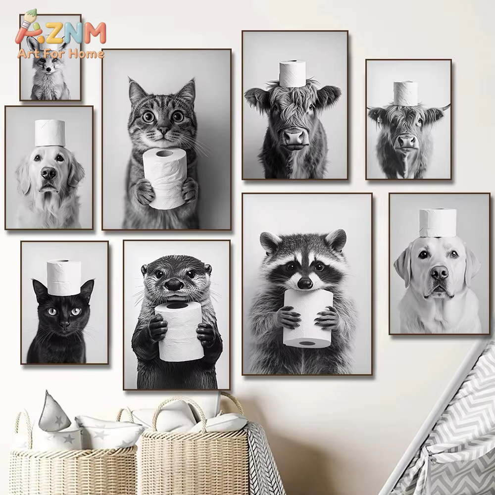 1PC, Highland Cow Otter Cat Ra - Home Bathroom Pictures ulasan dan harga