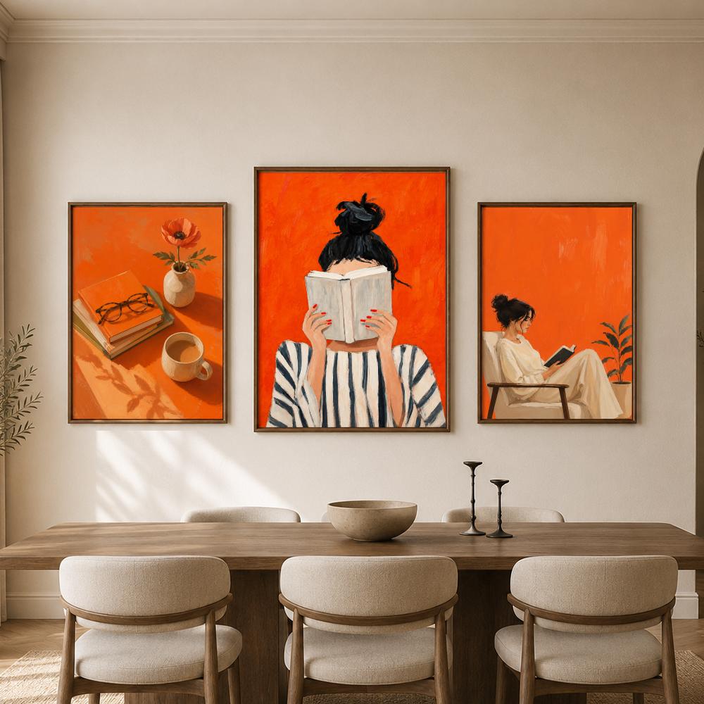 Orange Cozy Women Reading Coff - Home Bathroom Scene ulasan dan harga
