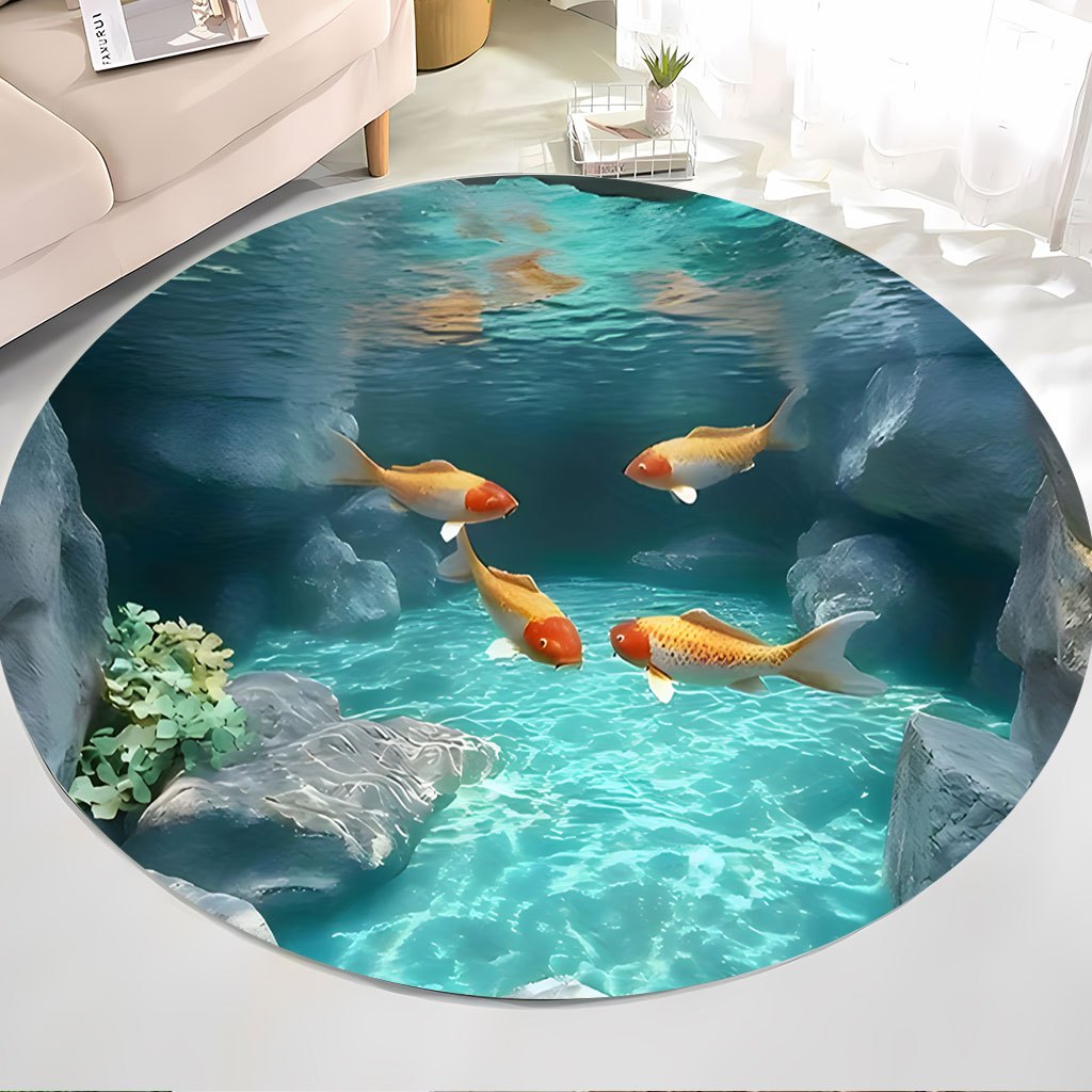 Koi Fish Pond Round Rug Fleece - Home Bathroom Scene ulasan dan harga