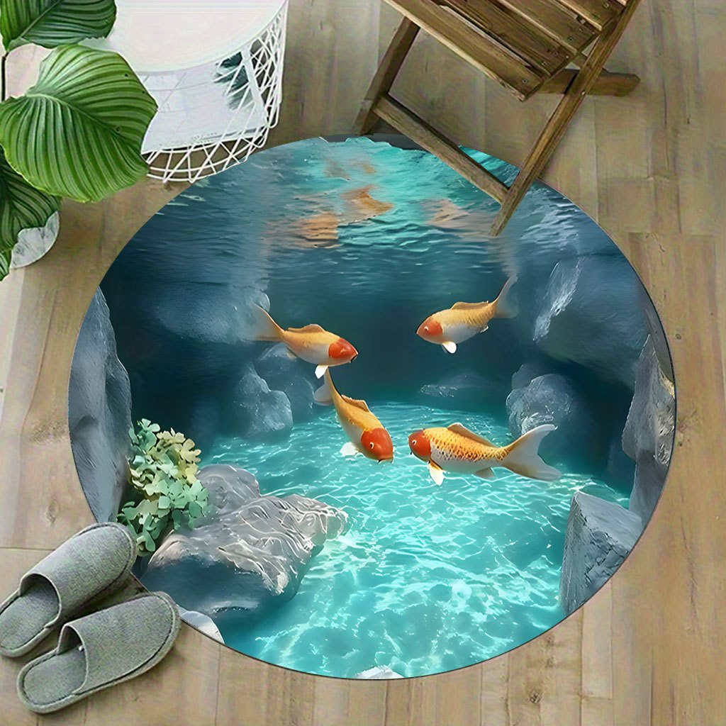 Koi Fish Pond Round Rug Fleece - Home Bathroom Scene ulasan dan harga