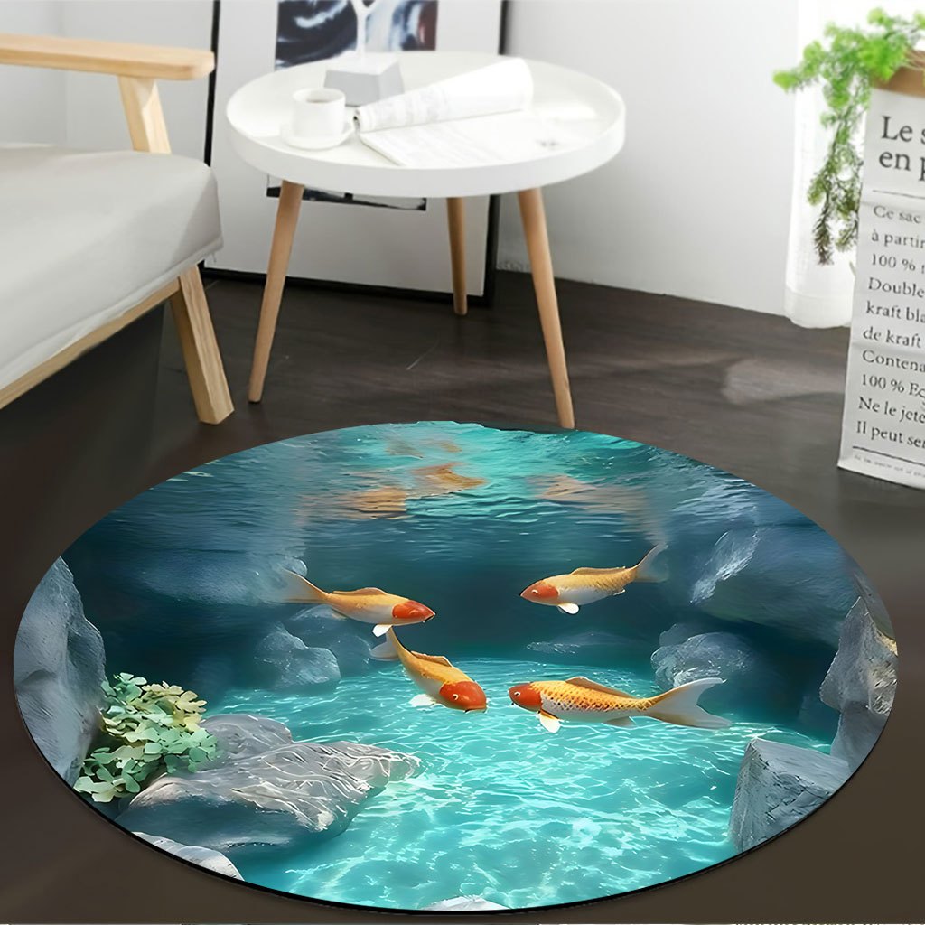 Koi Fish Pond Round Rug Fleece - Home Bathroom Scene ulasan dan harga