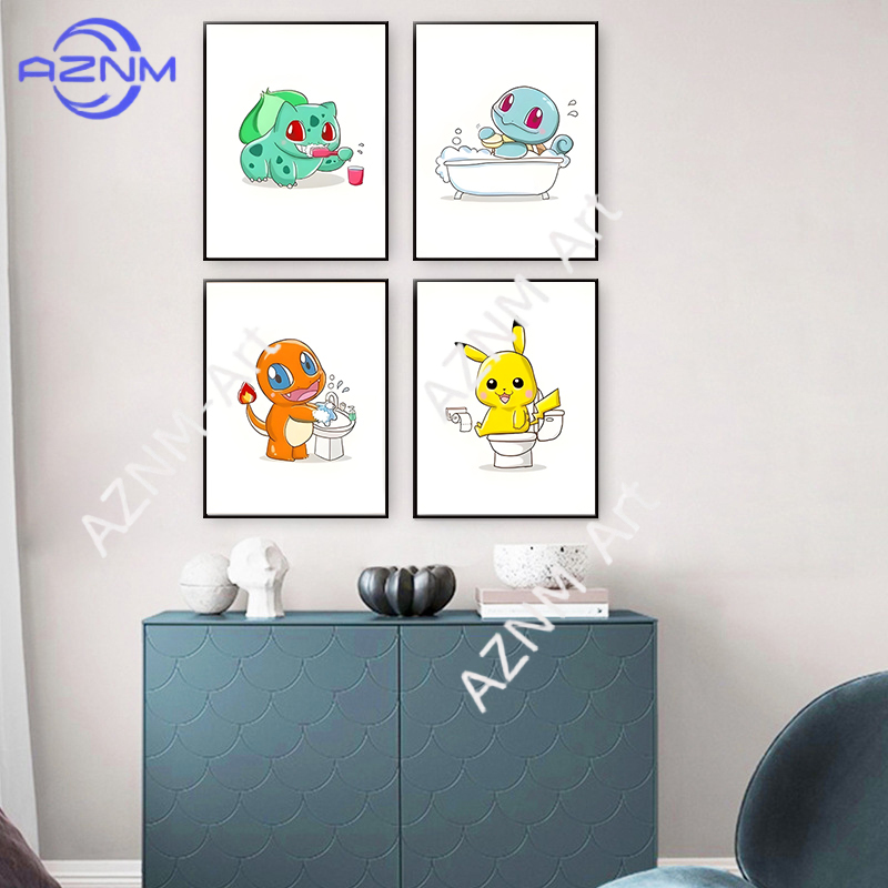Pokemon Cartoon Funny Canvas P - Home Bathroom Pictures ulasan dan harga