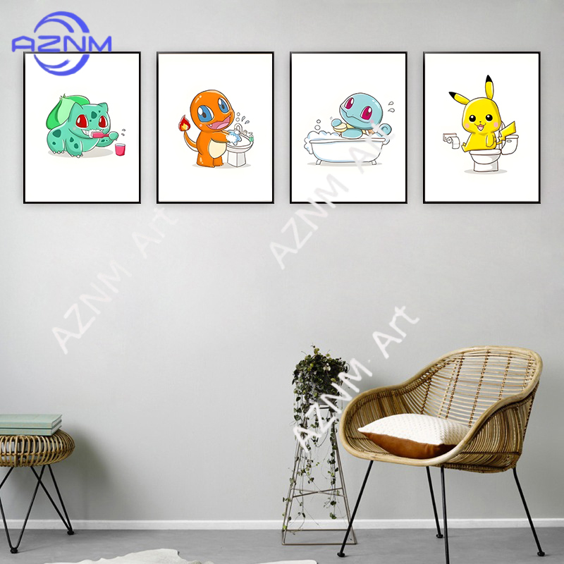 Pokemon Cartoon Funny Canvas P - Home Bathroom Pictures ulasan dan harga